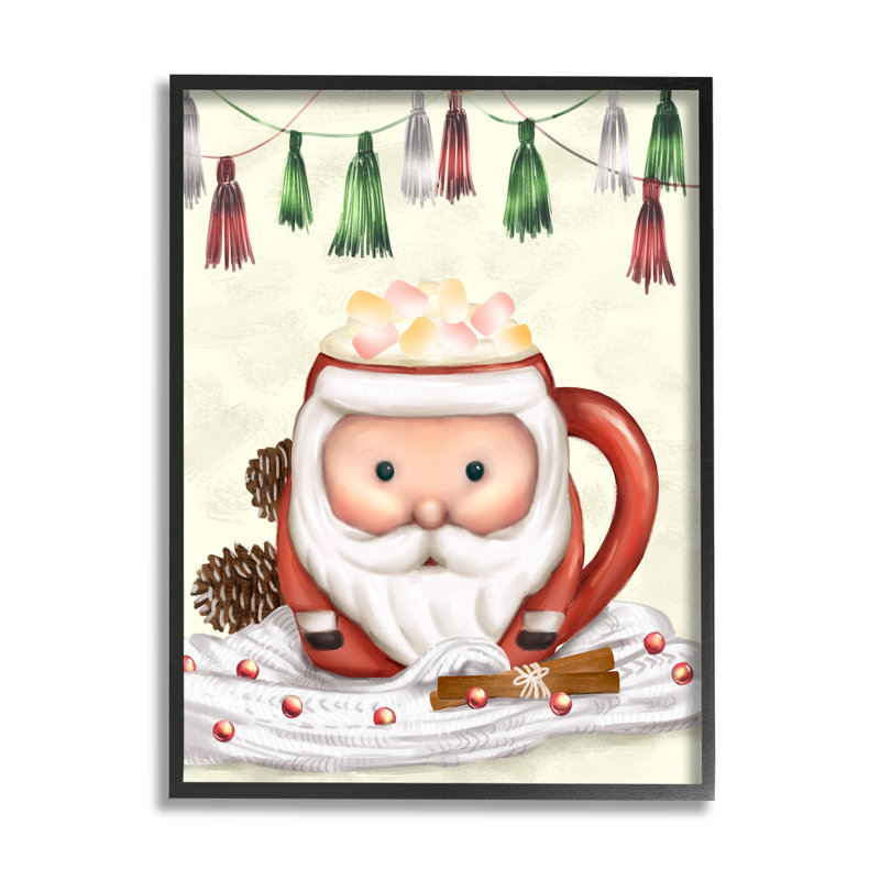 Tasse festive de père Noël guimauve, H 14 po x l 11 po x P 1,5 po, Giclée encadrée noir minuit