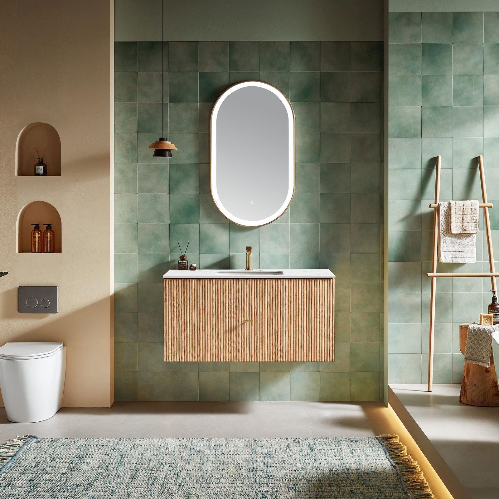 Jamell 42" Single Bathroom Vanity, White, Natural Oak