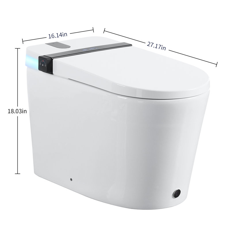 Smart Toilet In White Modern Ceramic Design For Bathroom, Equipped With Built - Bidet, Auto Open/Close Seat, Foot Sensor, And Warm Water System 27.25 Depth, 16.33 Width, 17.55 Height, 86.77 Lb Weight