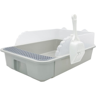 Open Litter Box With High Sides Leak-Proof Sifting Cat Litter Box Detachable Pet Litter Pan Toilet For Kitten And Small Animals (Light Grey)