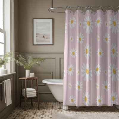 Creative Linens Daisy Shower Curtain With Valance - 70x72 Inch Floral Fabric Bathroom Decor