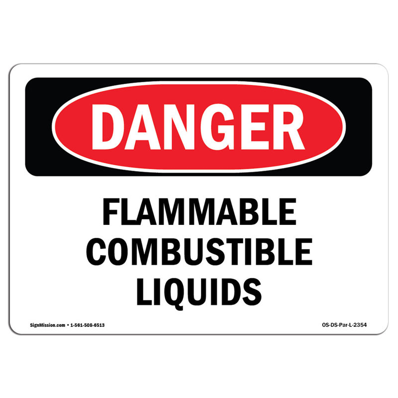 Signe des liquides combustibles inflammables, H 12 po x l 18 po x P 0,1 po