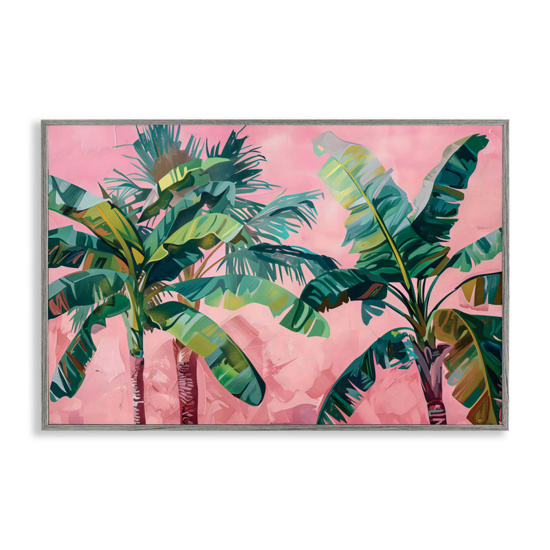 Dessus de palmier sur giclée rose encadrée, design par LSR Design Studio, Estampe numérique Farmhouse, H 12 po x l 18 po
