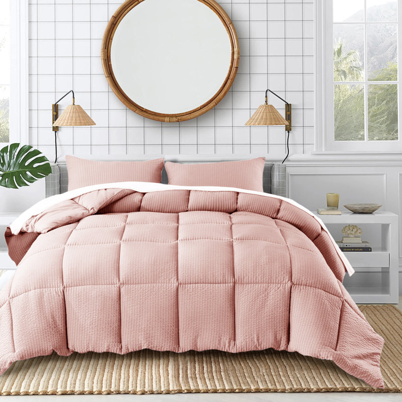 Box Stitch Comforter, Twin Comforter + 1 Standard Sham, Pink