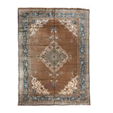 Wool Oriental Area Rug in Brown/Ivory/Blue