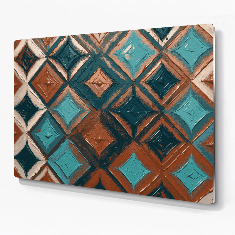 Motif sud-ouest Zuni losanges 237, art mural en métal brun, H 20 po x l 24 po