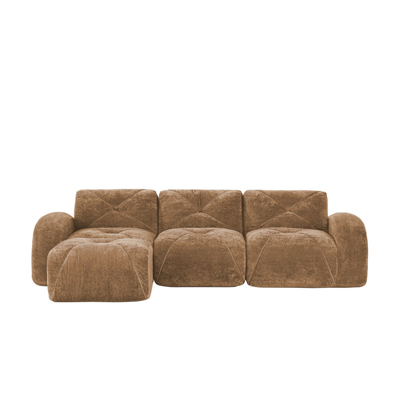 L-Shaped Soft Velvet Fabric, 29.9" H x 110.6" W x 67.3" D, Camel