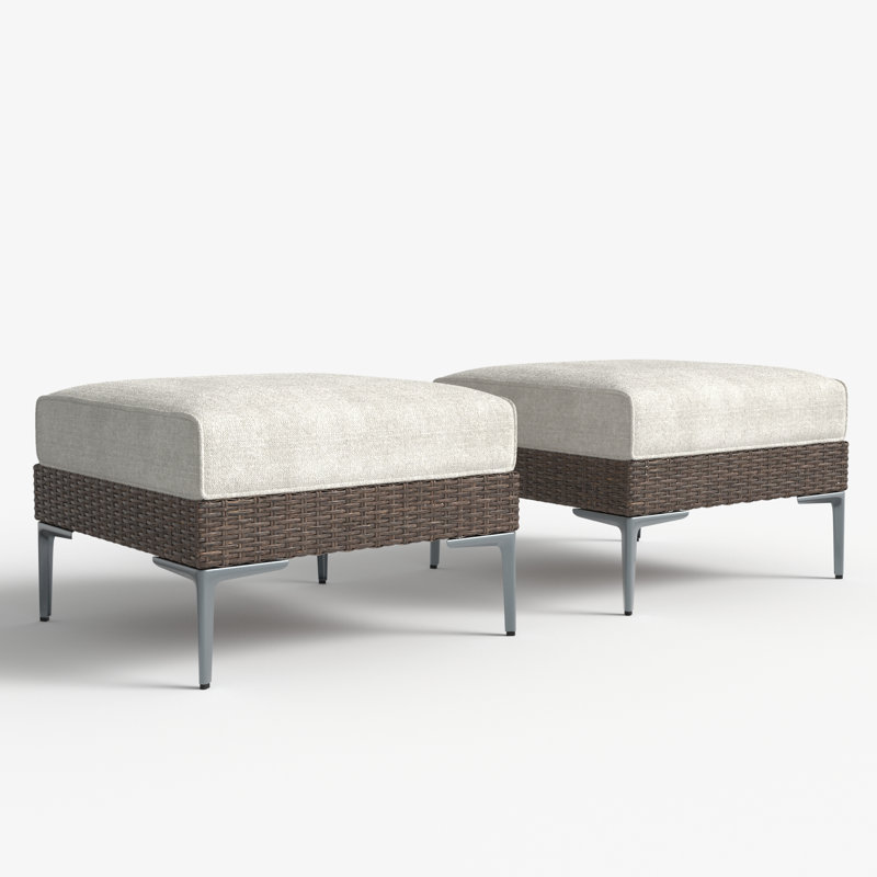 Repose-pieds modulaire d'extérieur moderne en osier de rotin (ensemble de 2) avec coussins de 6 pouces d'épaisseur, Beige