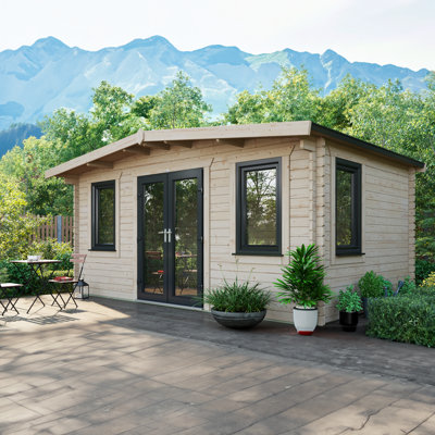 Powersheds Apex 10 x 16ft Chalet Log Cabin, Doors Central - 44mm