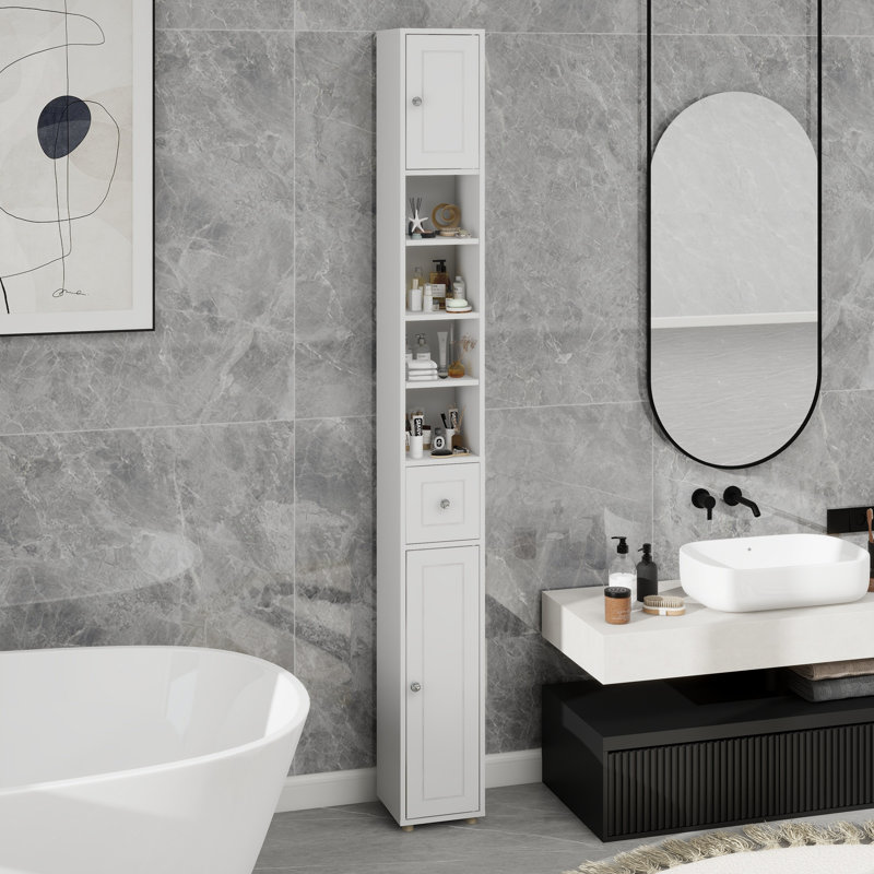Tall Slim Bathroom Storage Cabinet, 71" Freestanding Bathroom Cabinet with 1 Drawer and 4 Adjustable Shelves