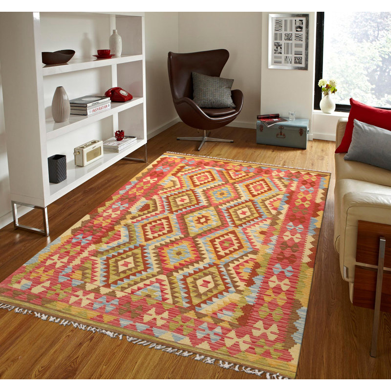 Hand-Woven Multicolor Wool Rectangular Area Rug 5' x 6'9"