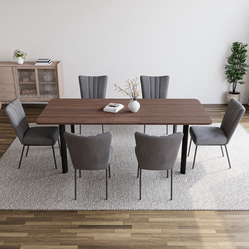 Ensemble de salle à manger Modern Kitchen, table de salle à manger extensible de 63 à 78,7 po avec chaises H 34,2 po (table 6