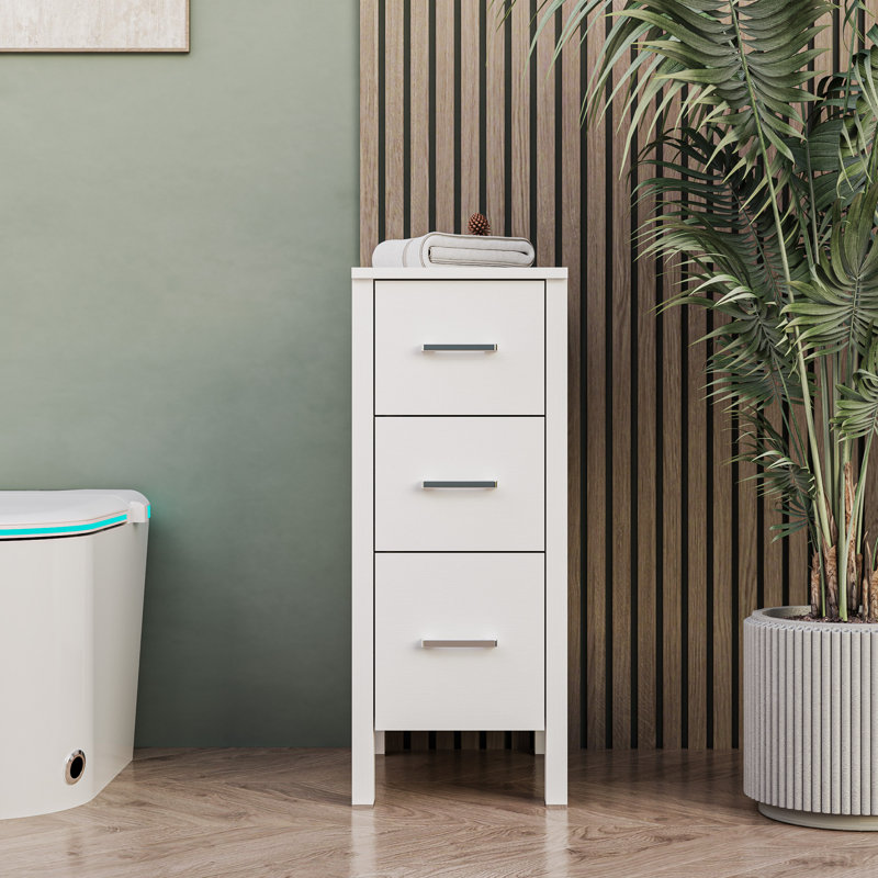 12" Freestanding Bathroom Side Cabinet with 3 Drawers, White