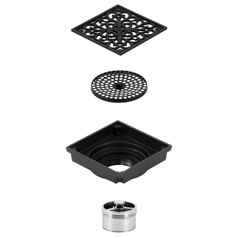 Drain de douche Watercours Scroll Grid, Noir mat