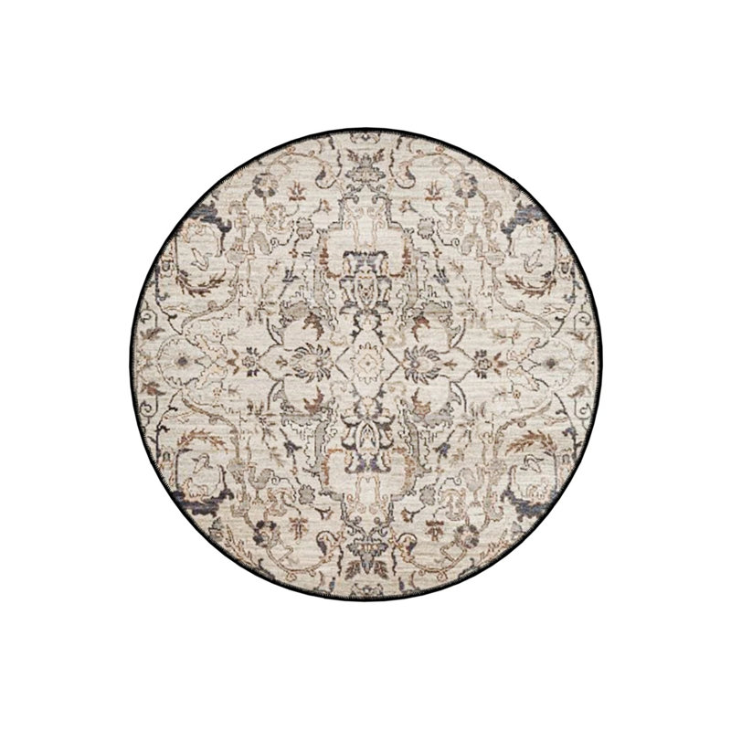 Beige Themed Traditional Patterned Round Woven Base Vintage Decorative Carpet, Round 2'8"