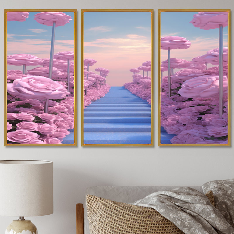 Norwell - Roses Wall Art Set, Gold Floater Framed, 28" H x 36" W x 1" D