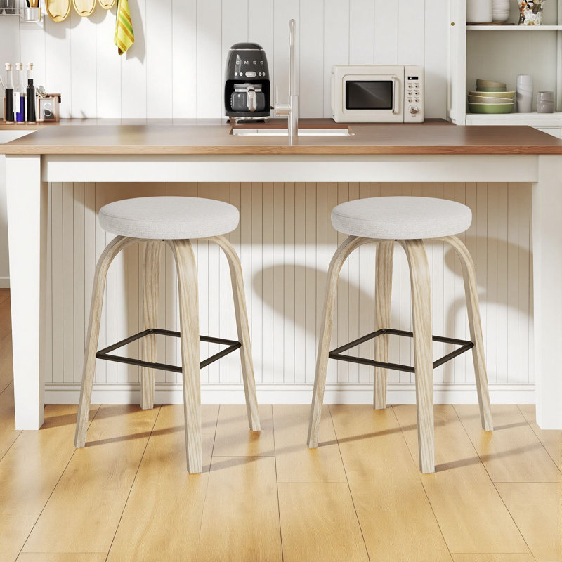 Tabouret de bar pivotant en bois massif avec repose-pieds en métal et tabouret de bar à hauteur de comptoir sans dossier (ensemble de 2)