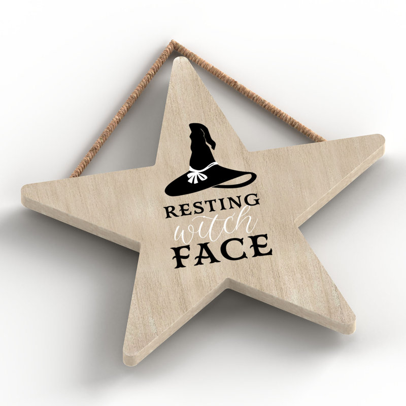 Resting Witch Face Wooden Star Plaque