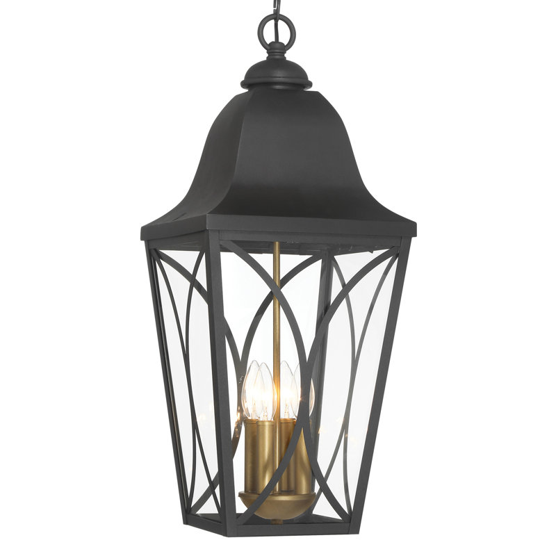 Lark Manor™ Holtzclaw - 4 Light Outdoor Pendant In Sand Coal Black & Olden Brass Finish