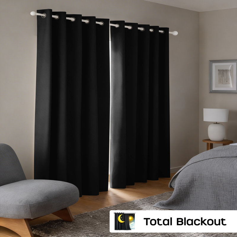 260 GSM Thermal Blackout Eyelet Curtains, Black, 117cm Width x 137cm Drop