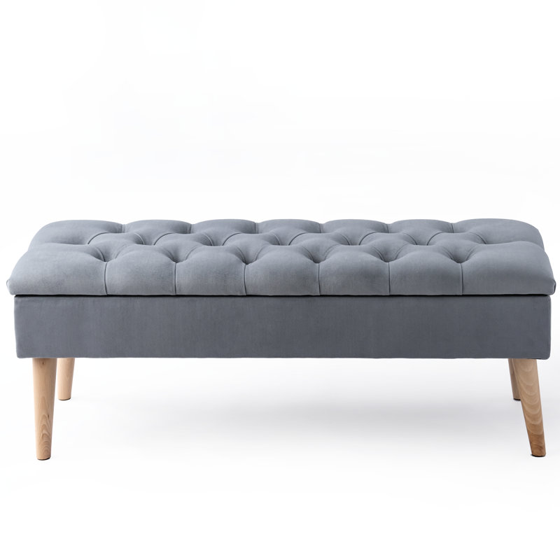 Thalassa Velvet Upholstered Bench with Flip Top, H44 x W100 x D40cm, Natural, Grey