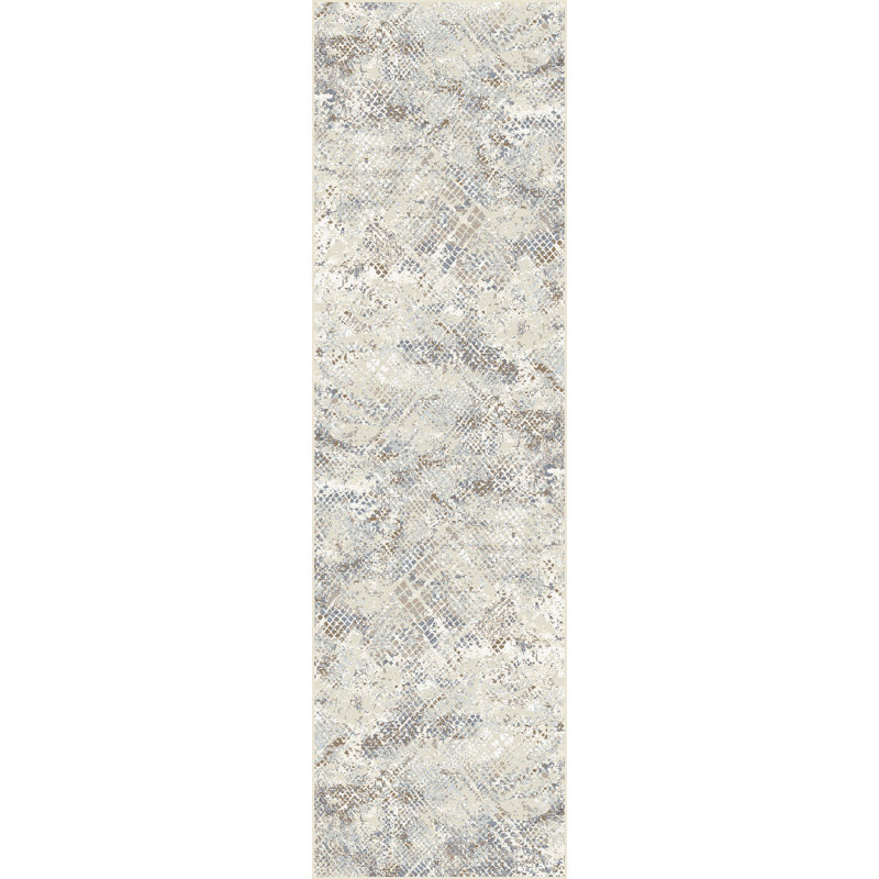 Tapis beige/bleu Karlee, Tapis de couloir : 2 pi 2 po x 7 pi 7 po