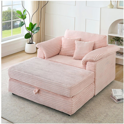 Ensemble de fauteuil en velours côtelé de 47,24 pouces + tabouret de rangement avec ports USB - canapé pour une personne confortable convenant à la fois au salon et à la chambre à coucher, rose