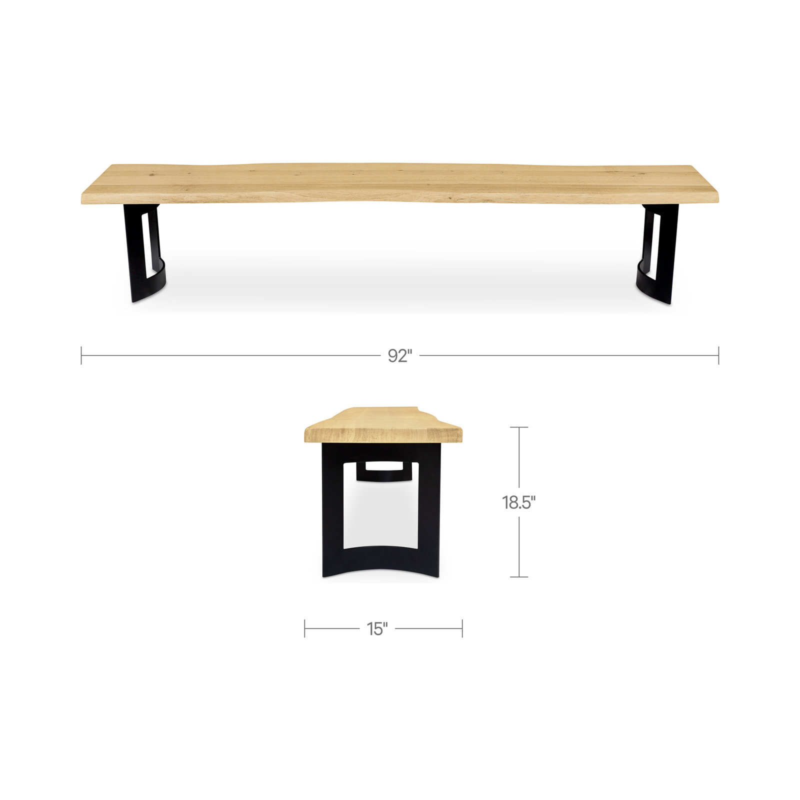 Burnell Solid Wood Dining Bench, 18.5" H x 92" L x 15" D, Brown/Black