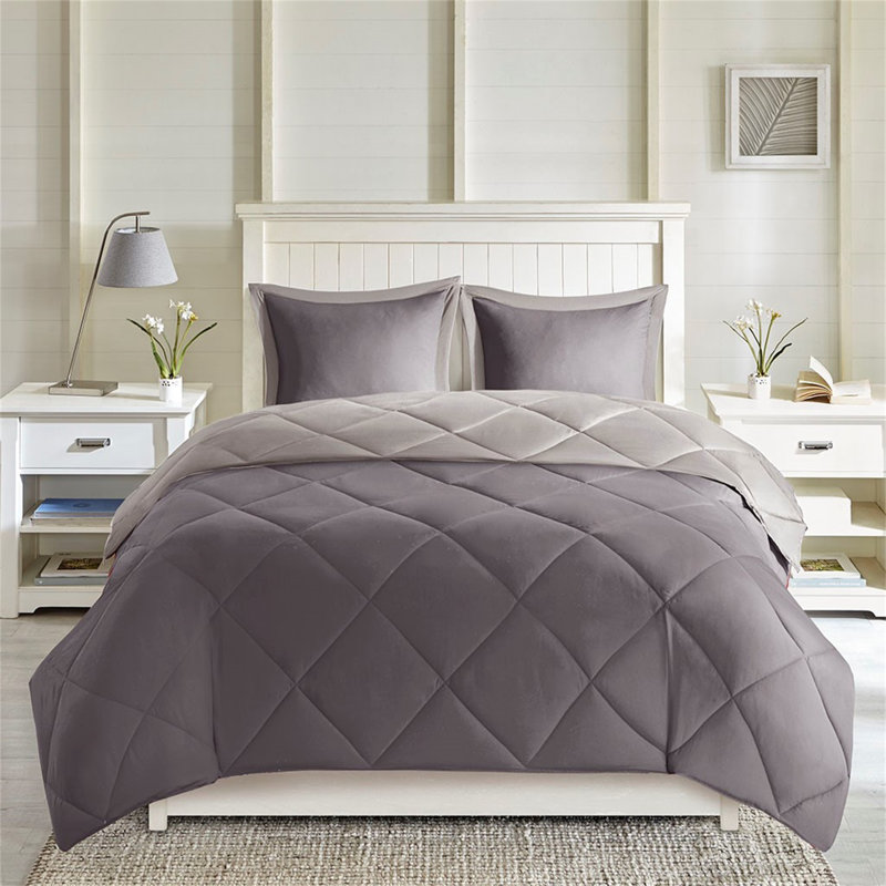 King Charcoal/Grey Reversible Down Alternative Microfiber Comforter Set