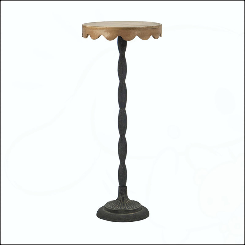 Table d'appoint D12x29,5 en fer noir avec plateau en bois brun festonné, polyvalente et élégante