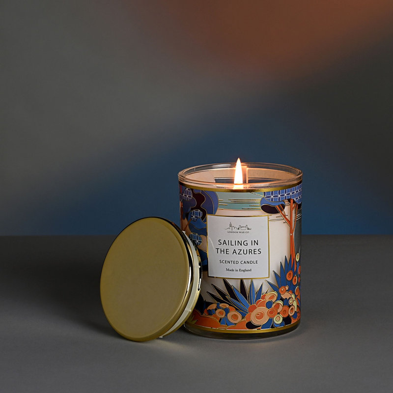 Scented Jar Candle with Glass Holder, Gold/Blue/Clear