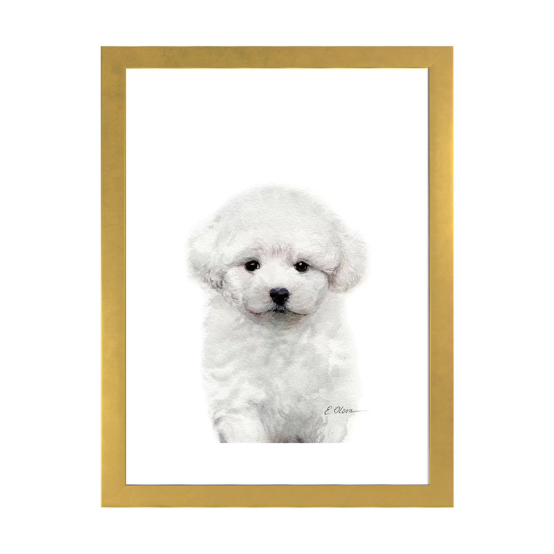 Bichon frisé chiot par Watercolor Luv - reproduction d'art, H 32 po x l 24 po x P 1 po, Papier encadré doré, Blanc
