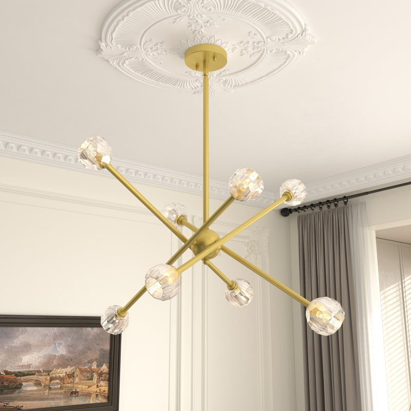 Virnit 8-Light Gold Sputnik Chandelier with Faceted Glass Shades