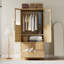 Armoire-penderie autoportante avec 2 tiroirs cannelés, tablettes et tringle, grande armoire de rangement en bois