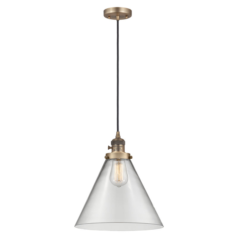 Anelyse 1 - Light Single Pendant, 14.13" H x 12" W x 12" D, Clear, Brushed Brass