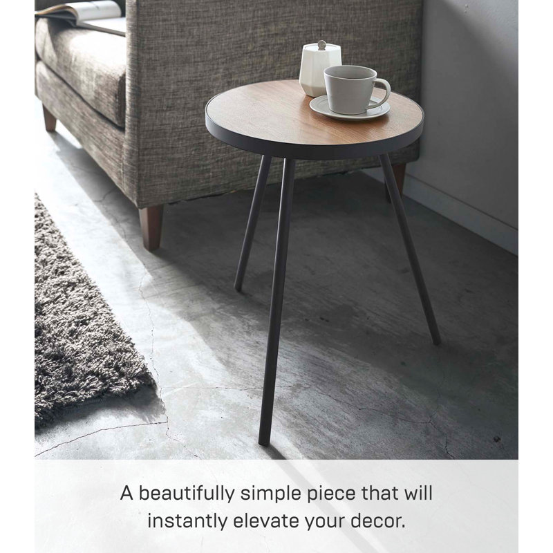 Black Round Wood and Metal Minimalist Side Table