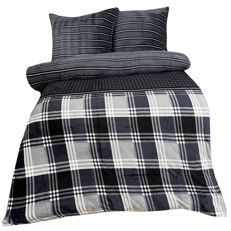 Josanna Reversible Bed Linen Winter Teddy Plush Black/White, 240 x 220 cm Duvet Cover - 2 Additional Pieces