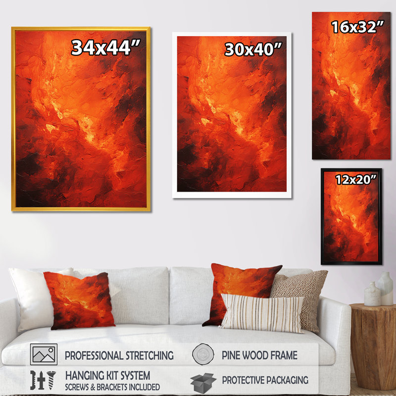 Volcanic Tachisme Fusion 3 - Tachisme, art mural, Cadre simple noir, H 32 po x l 24 po x P 1 po