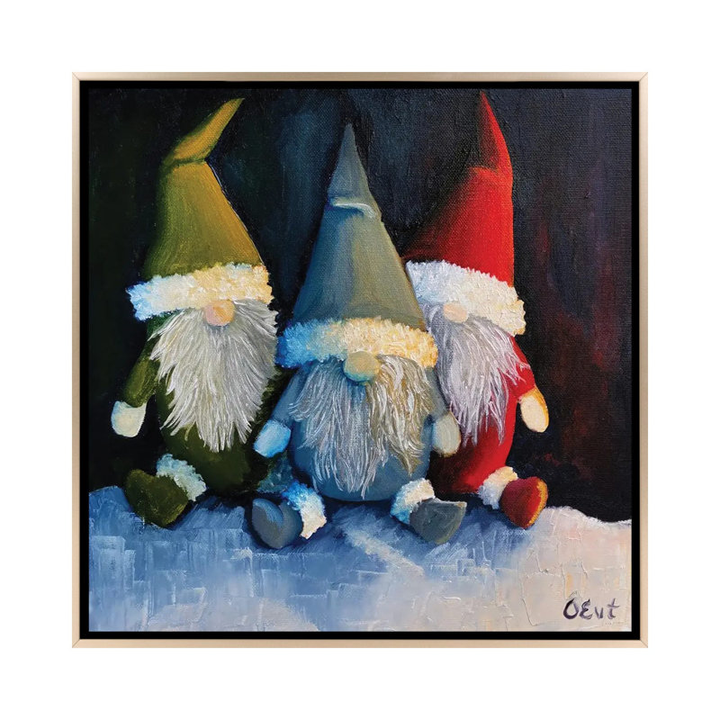 Gnomes de Noël. Cadeau de Noël - reproduction d'art murale - toile encadrée, Champagne, H 26 po x l 26 po