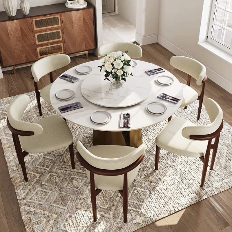 Table de salle à manger CR039AEH-WFUS1, H 29,53 po x L 59,06 po x l 59,06 po, Blanc lustré, Bronze