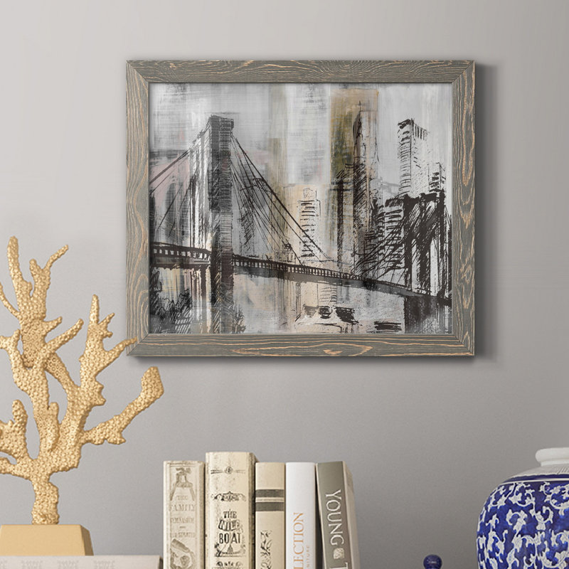«Brooklyn Bridge Twilight», reproduction d'art sur toile encadrée, H 24 po x l 18 po x P 1,5 po, gris