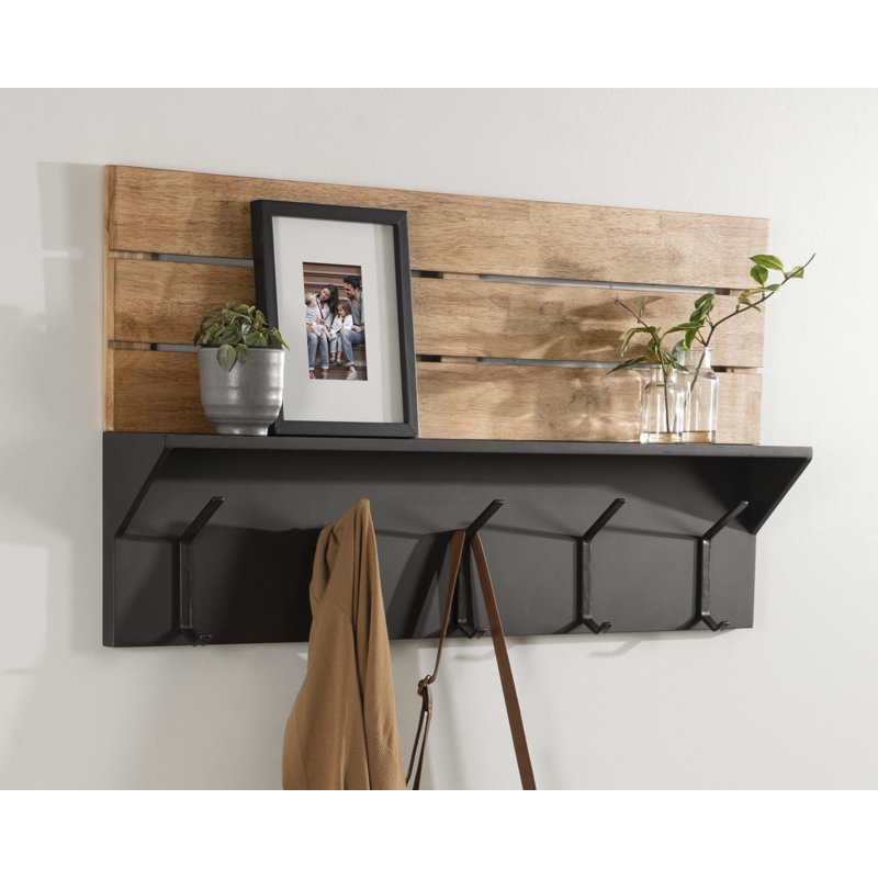 Samuels Rubberwood Accent Shelf with Hooks