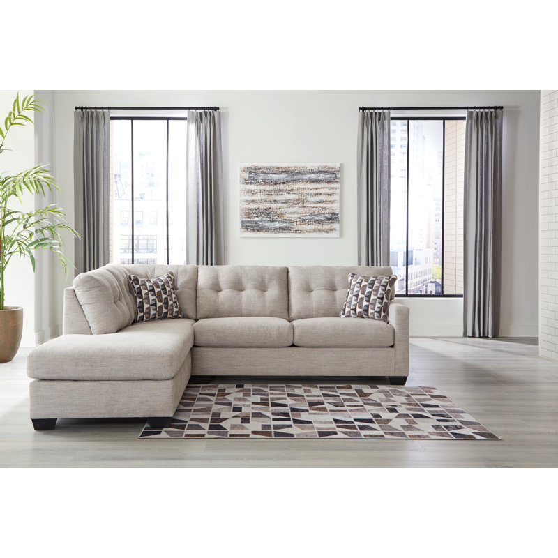 Canapé modulaire 2 pièces avec méridienne Mahoney, Orienté à gauche (vu de face),  Polyester gris