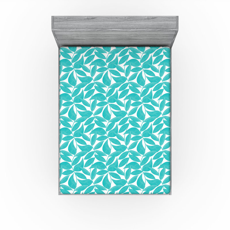 Ambesonne Fitted Sheet 2-Pack, California King Fitted Sheet, Turquoise/White Floral