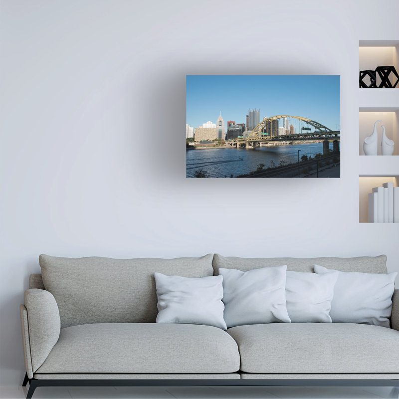 Pittsburgh Skyline Light Blue and Tan Canvas Print