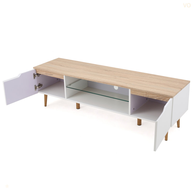 Meuble télé, meuble télé, Bois massif et bois manufacturé, Blanc / Chêne