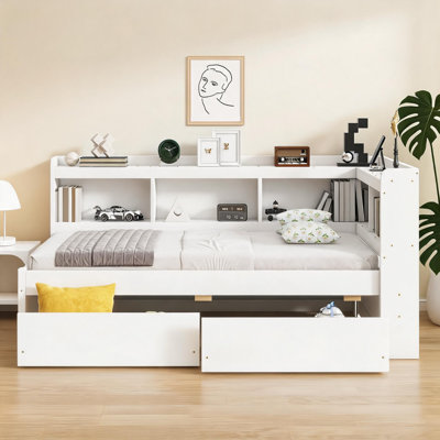 Lit plateforme simple en pin blanc doux avec bibliothèques en L et charge intégrée pour les petites chambres