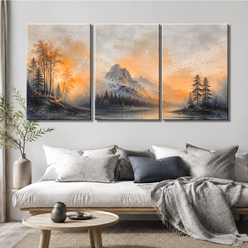 3 panneaux d'art mural Misty Mountain Lake, 16*24inch*3