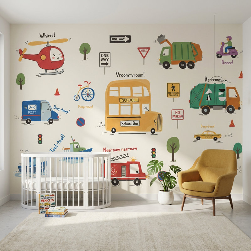 Adhésif mural transport scolaire, 140 po x 108 po, Peler et coller