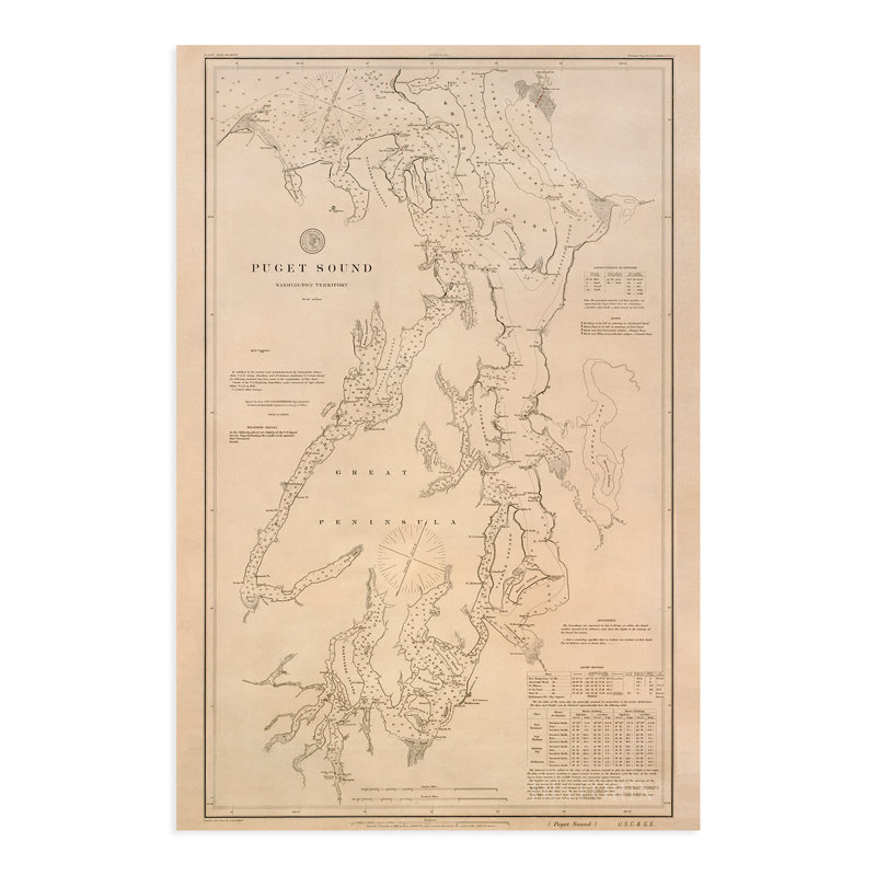 1889 Puget Sound Map, affiche sur papier, H 24 po x l 16 po x P 0,1 po